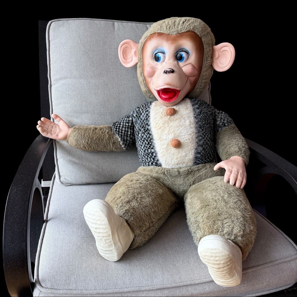 Vtg 60s XL 32 In Monkey Chimp Rubber Face Hands Feet Plush Rare Heavy